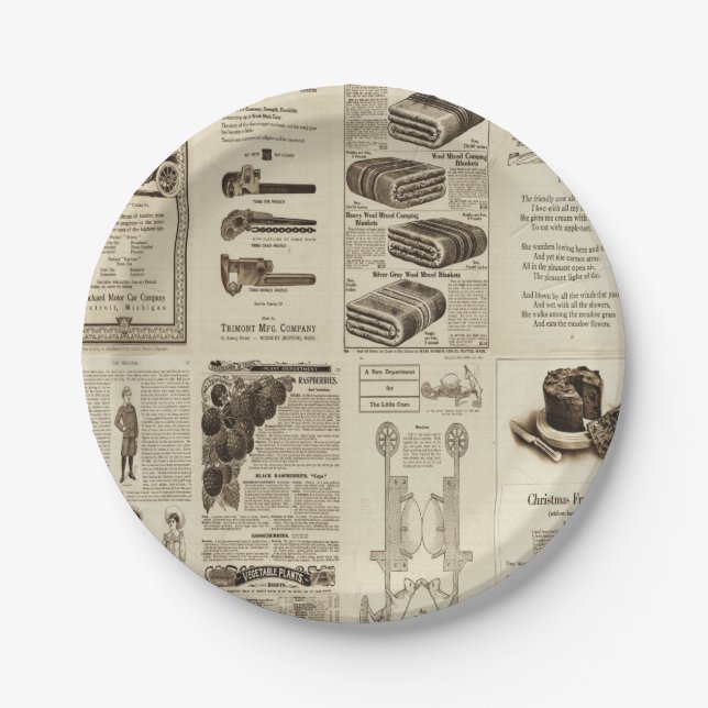 Vintage Bücher und Zeitschriften mischen Papiertaf Pappteller (Vorderseite)