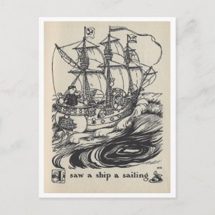 Vintage-Buchillustration "Ich sah ein Schiff segel Postkarte