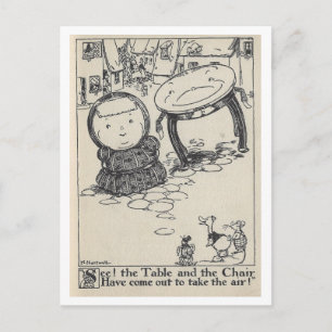 Vintage-Buchillustration Tisch Stuhl Postkarte