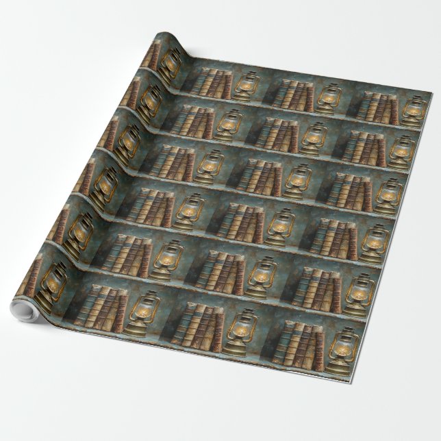 Vintage Buchstapelmalerei Antike Bibliothekswand Geschenkpapier (Ungerollt)