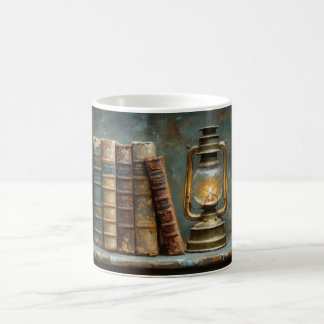 Vintage Buchstapelmalerei Antike Bibliothekswand Kaffeetasse