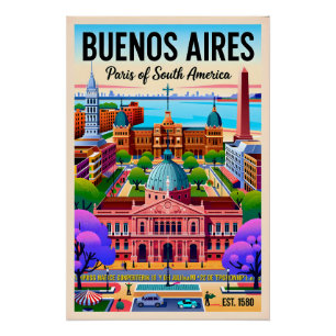 Vintage Buenos Aires Argentinien Retro-Illustratio Poster