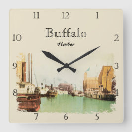 Vintage Buffalo NY Harbor Custom Square Wall Clock Quadratische Wanduhr