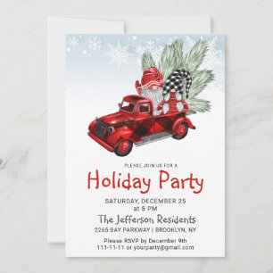 Vintage Buffalo-Roter LKW und Gnome Weihnachtsfeie Einladung