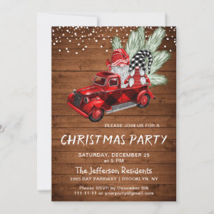 Vintage Buffalo roter LKW und Gnome Weihnachtsfeie Einladung