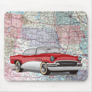 Vintage Buick auf Straßenkarte Mousepad