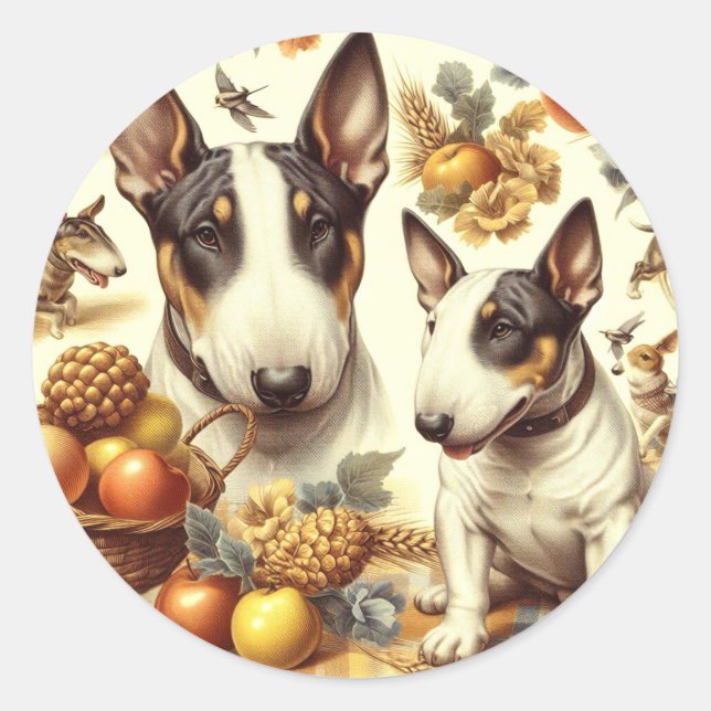 Vintage Bull Terrier-Malerei Runder Aufkleber (Vorderseite)