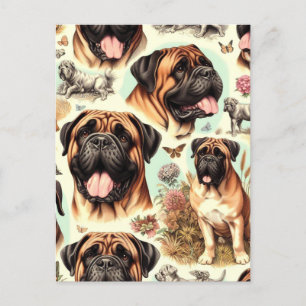Vintage Bullmastiff Nahtlos Postkarte