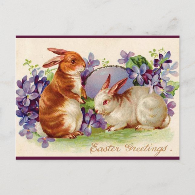 Vintage Bunnies and Lilacs Easter Greeting Postkarte (Vorderseite)