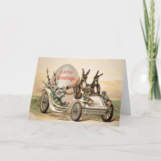 Vintage Bunnies Driving Easter Card Feiertagskarte
