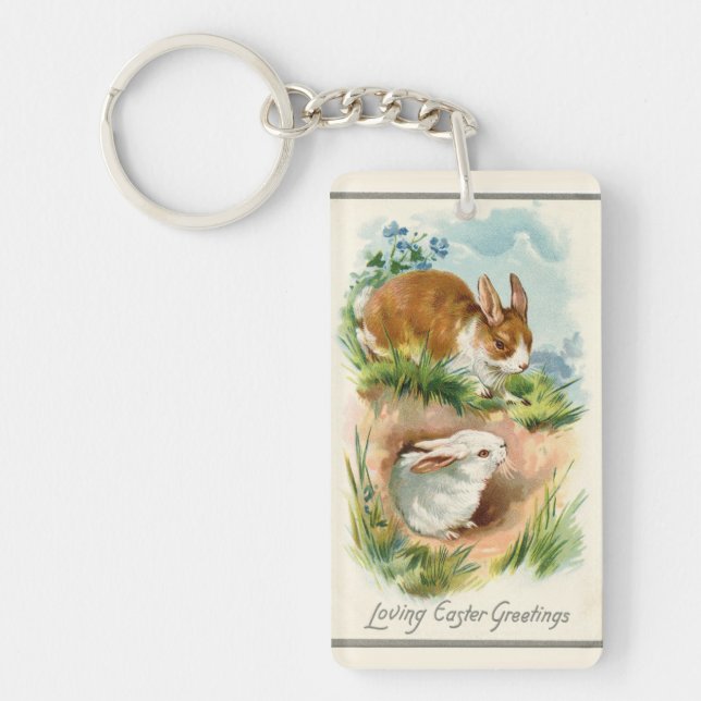 Vintage Bunnies lieben Ostern Schlüsselanhänger (Vorderseite)