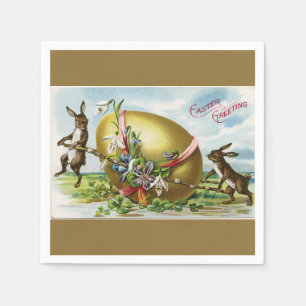 Vintage Bunnies und goldenes Ostereier Dunkelgelb Serviette
