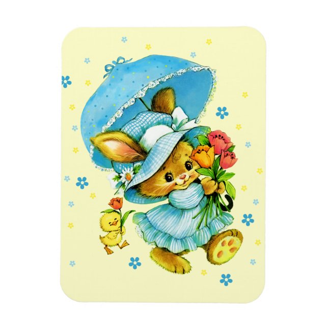 Vintage Bunny and Chick Easter Gift Magnet (Vertikal)