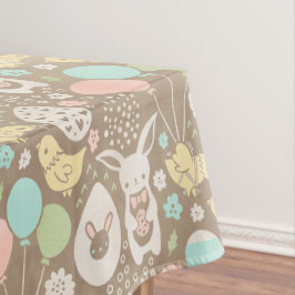 Vintage Bunny Eggs Chicks Pastel Brown Osterfest Tischdecke