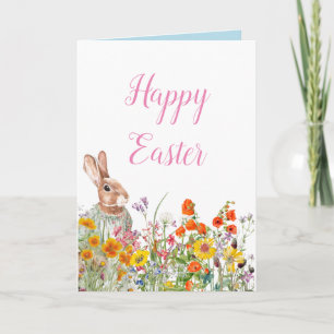 Vintage Bunny Floral Spring Carte Pâques
