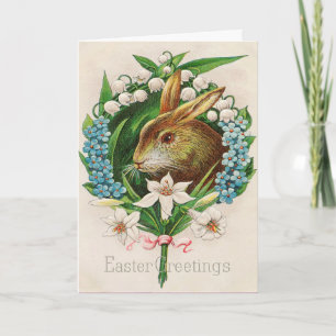 Vintage Bunny Floral Wreath Osterfeier Feiertagskarte