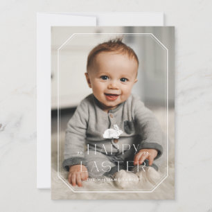 Vintage Bunny Frame Carte photo de Pâques - Blanc