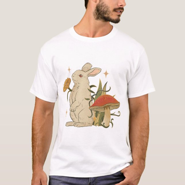 Vintage Bunny & Mushroom Artwork T-Shirt (Vorderseite)