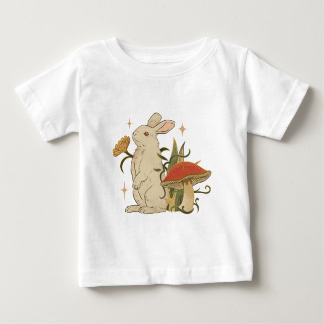 Vintage Bunny & Mushroom Artwork T-Shirt (Vorderseite)