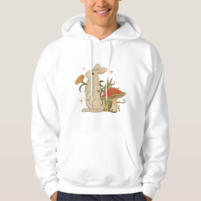 Vintage Bunny & Mushroom Artwork T-Shirt Hoodie (Vorderseite)