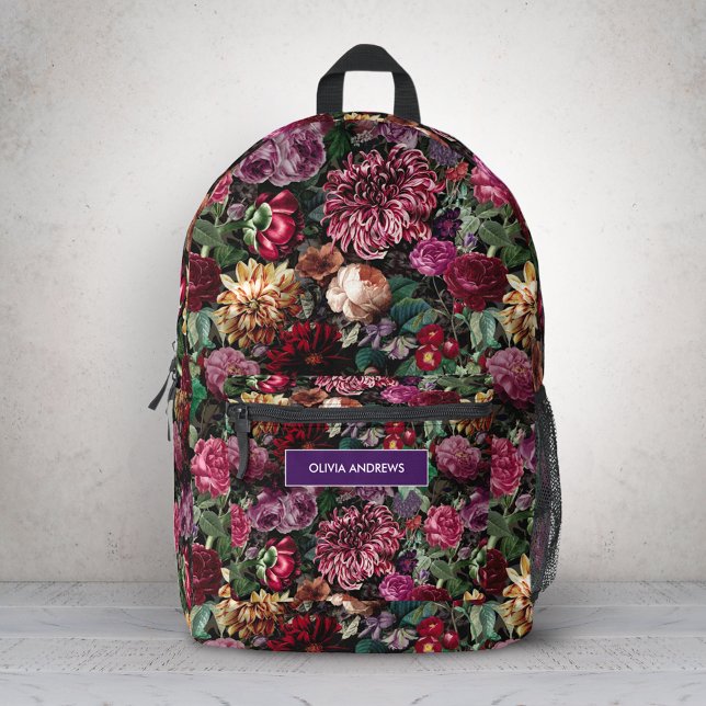 Vintage bunt blumengeschmückte mit Monogramm Bedruckter Rucksack (Von Creator hochgeladen)