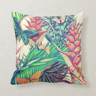 Vintage bunt tropische botanische Blumen und Kissen