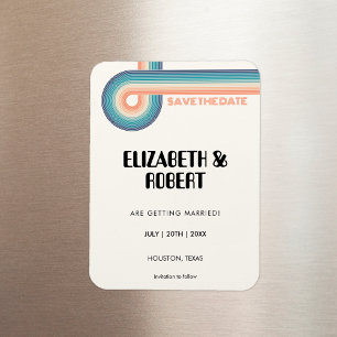 Vintage Bunte 70er Retro-Hochzeit Rettet das Datum Magnet