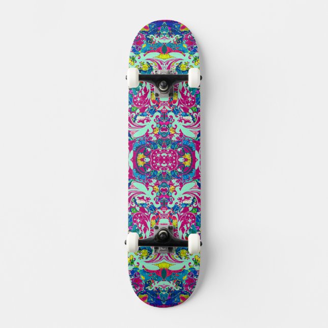 Vintage bunte abstrakte Blüte Skateboard (Vorderseite)