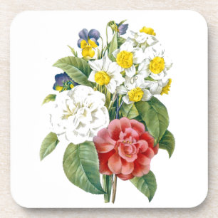 Vintage bunte botanische Blume von Redoute. Getränkeuntersetzer