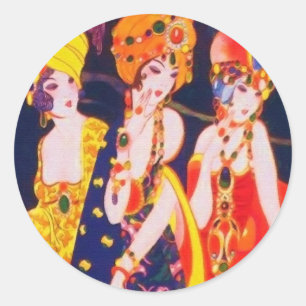 Vintage bunte Deko-Frauen mit Schmuck Runder Aufkleber
