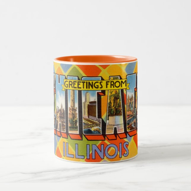 Vintage bunte Grüße von Chicago Illinois Zweifarbige Tasse (Mittel)