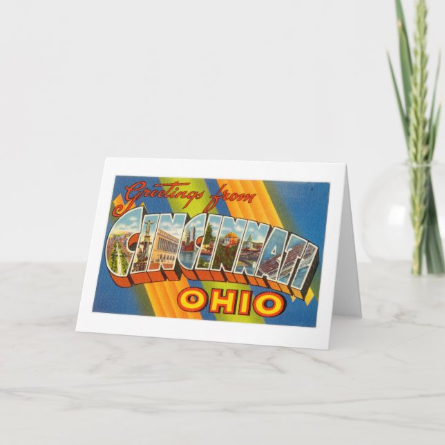 Vintage bunte Grüße von Cincinnati Ohio Karte (Vorderseite)