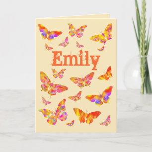 Vintage bunte Schmetterlingskunst Emily Name Feiertagskarte