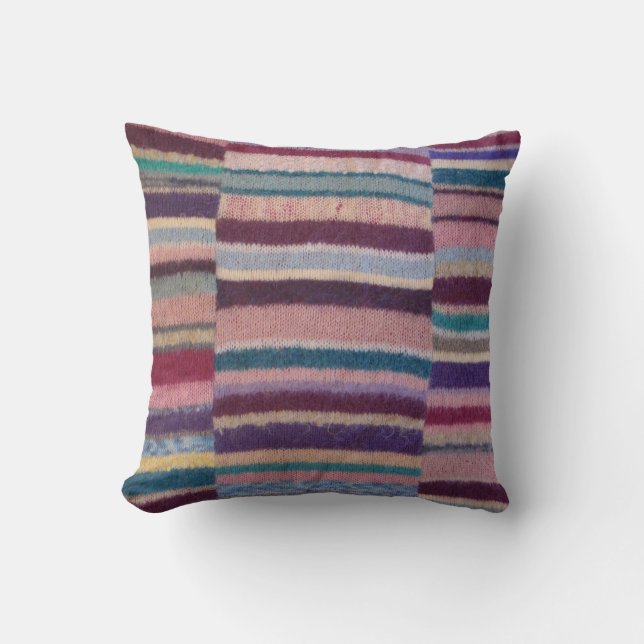 Vintage, bunte Strickstreifen Kissen (Vorderseite)