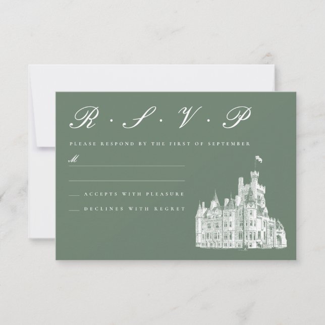 Vintage Burg RSVP Karte (Vorderseite)
