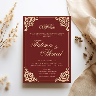 Vintage Burgund-Barock-Goldrahmen-Hochzeit Einladung