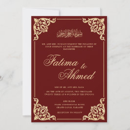 Vintage Burgund-Barock-Goldrahmen-Hochzeit Einladung