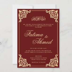 Vintage Burgund-Barock-Goldrahmen-Hochzeit Einladung
