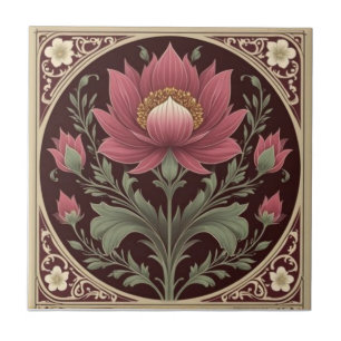 Vintage Burgund und Gold Art Nouveau Floral Fliese