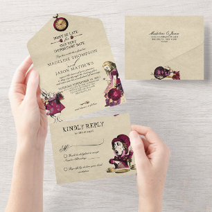 Vintage-Burgund-Weihnachts-Hochzeit im Wunderland All In One Einladung