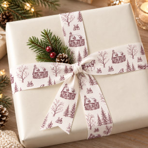 Vintage-Burgunder-Weihnachts-Toile-Pferdeschlitten Satinband