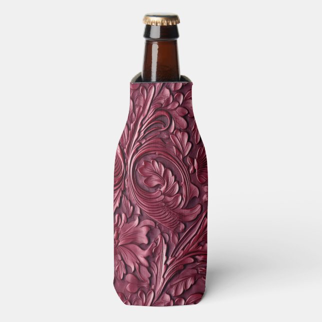 Vintage burgundy carved leather flaschenkühler (Flaschenvorderseite)