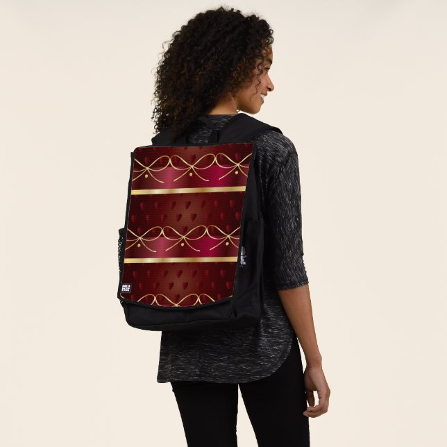 Vintage Burgundy Farbdekoration Luxus Gold Muster Rucksack (Ausgewaschen)