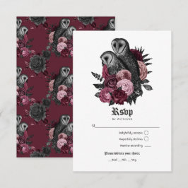 Vintage Burgundy Owls Gothic Wedding RSVP Karte