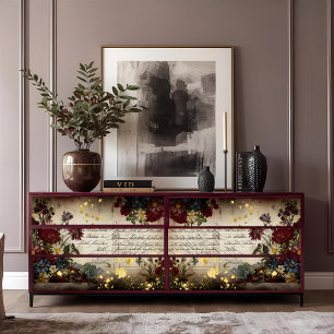 Vintage Burgundy-Petals & Gold-Script-Dekoupage Seidenpapier