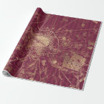 Vintage Burgundy Red and Gold Travel Map Geschenkpapier<br><div class="desc">Paris vintage grunge burgundy and gold map graphic wrapping paper.</div>