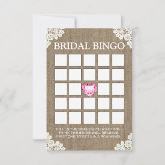 Vintage Burlap Bingo Cards mit Brautparty-Lakat