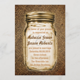 Vintage Burlap Country rustikale Mason Glas Hochze Einladung