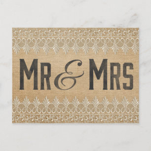 Vintage-Burlap-Mr-&-Mrs.-Postkarte Postkarte