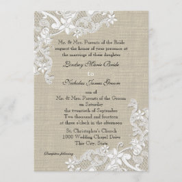 Vintage Burlap- und Lace-Hochzeit Einladung